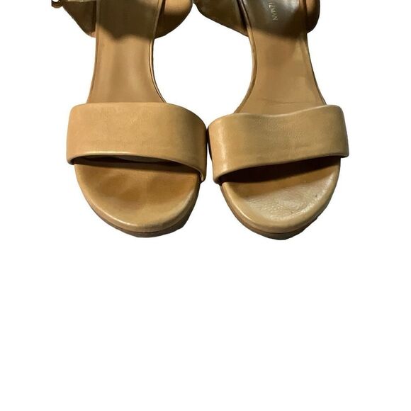 Stuart Weitzman Leather Nude Strappy Chunk Heel Sandal - Picture 16 of 16